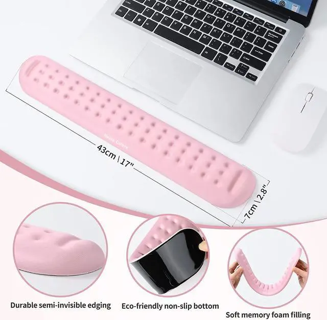 Alt view image 5 of 7 - UnivoColors Pink Superfine Memory Foam Keyboard Wrist Rest Soft Gel Ergonomic Wrist Support Pad for Computer, Laptop, Office, Gaming, Typing