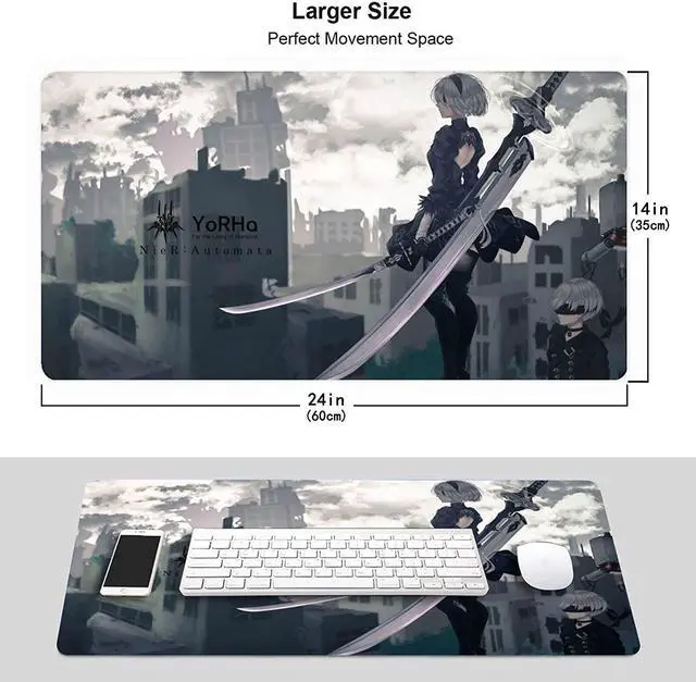 Alt view image 3 of 7 - Large Mouse Pad, Extended Gaming Mousepad Non-Slip Base Keyboard Pad,Desk Mat 24" x 14" in, Anime Mouse Pad (Japanese Anime NieR Automata)