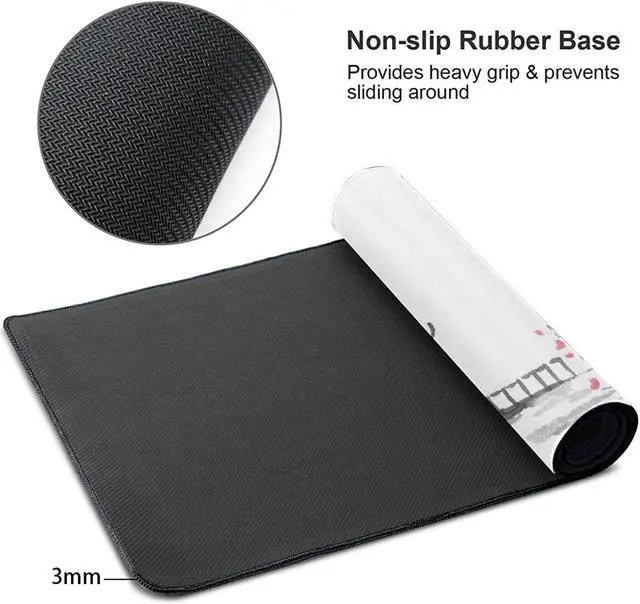 Alt view image 3 of 7 - Black and White Japanese Sumi-E Painting Cherry Blossom Temple Art Gaming Mouse Pad XL Extended Large Mouse Mat Desk Pad Stitched Edges Mousepad Long Non-Slip Rubber Base Mice Pad 31.5 X 11.8 Inch