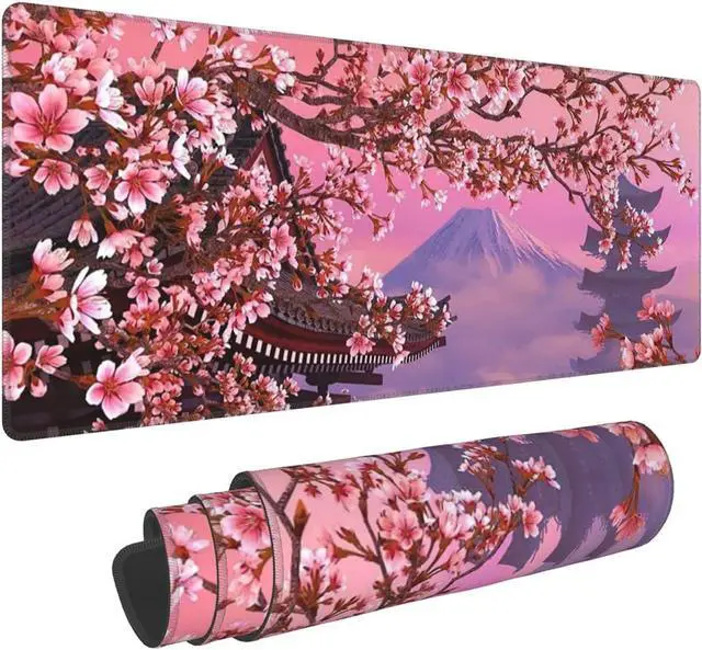Alt view image 3 of 6 - XXL Sakura Desk Mouse Pad Large Cute Gaming Keyboard Mat Anime Extended Mousepad for Office Company 31.5 X 11.8 Inch, Pink