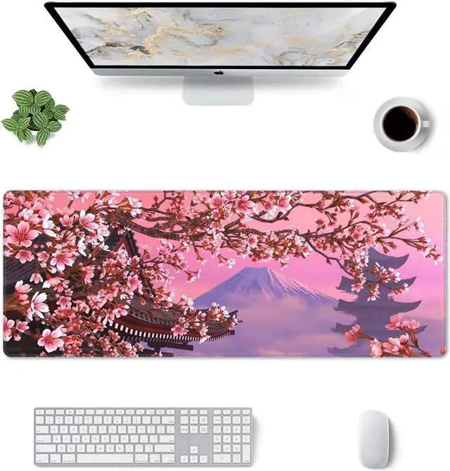 Main image of XXL Sakura Desk Mouse Pad Large Cute Gaming Keyboard Mat Anime Extended Mousepad for Office Company 31.5 X 11.8 Inch, Pink