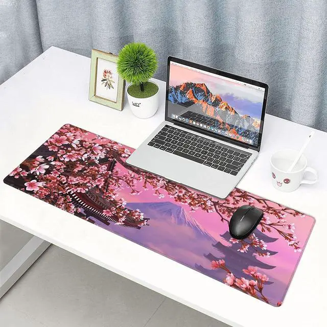 Alt view image 6 of 6 - XXL Sakura Desk Mouse Pad Large Cute Gaming Keyboard Mat Anime Extended Mousepad for Office Company 31.5 X 11.8 Inch, Pink