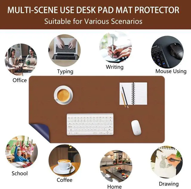 Alt view image 7 of 7 - Large Desk Mat Protector Heat Resistant PU Leather Desk Blotter Mat Waterproof Durable Desk Mat Dual-Sided Writing Mat 24 X 36 Inch Table Protector for Office & Home (Espresso Brown/Midnight Blue)