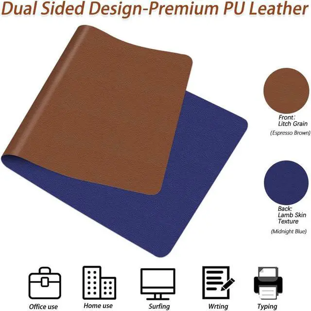 Alt view image 4 of 7 - Large Desk Mat Protector Heat Resistant PU Leather Desk Blotter Mat Waterproof Durable Desk Mat Dual-Sided Writing Mat 24 X 36 Inch Table Protector for Office & Home (Espresso Brown/Midnight Blue)