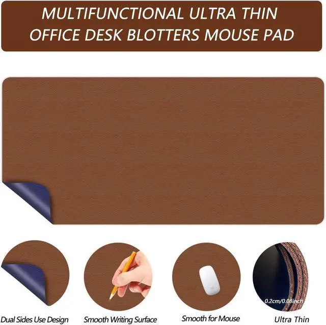 Alt view image 5 of 7 - Large Desk Mat Protector Heat Resistant PU Leather Desk Blotter Mat Waterproof Durable Desk Mat Dual-Sided Writing Mat 24 X 36 Inch Table Protector for Office & Home (Espresso Brown/Midnight Blue)