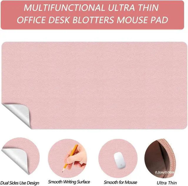 Alt view image 5 of 7 - Office Desk Mat Mouse Pad Protector PU Leather Writing Desk Blotter Keyboard Mouse Mat Pad Writing Desk Cover Ultra-Thin Table Protector Cute for Women & Girl 24 X 48 Inch (Shell-Pink/Bright Silver)