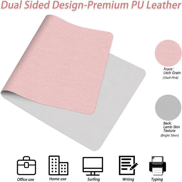 Alt view image 4 of 7 - Office Desk Mat Mouse Pad Protector PU Leather Writing Desk Blotter Keyboard Mouse Mat Pad Writing Desk Cover Ultra-Thin Table Protector Cute for Women & Girl 24 X 48 Inch (Shell-Pink/Bright Silver)