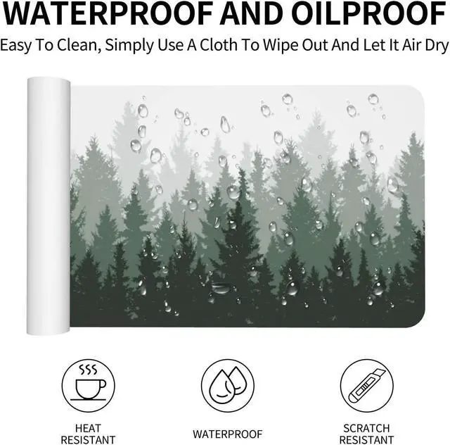 Alt view image 4 of 7 - Ink Painting Misty Forest Extended Gaming Mouse Pad PU Leather Non Slip Desk Mat Large Keyboard Mouse Mat Stitched Edges Rubber Base Waterproof for Gaming Office Home
