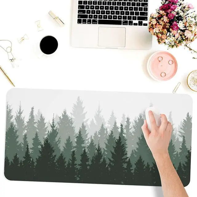 Alt view image 7 of 7 - Ink Painting Misty Forest Extended Gaming Mouse Pad PU Leather Non Slip Desk Mat Large Keyboard Mouse Mat Stitched Edges Rubber Base Waterproof for Gaming Office Home