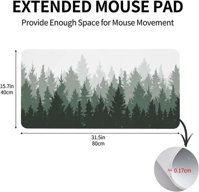 Alt view image 3 of 7 - Ink Painting Misty Forest Extended Gaming Mouse Pad PU Leather Non Slip Desk Mat Large Keyboard Mouse Mat Stitched Edges Rubber Base Waterproof for Gaming Office Home