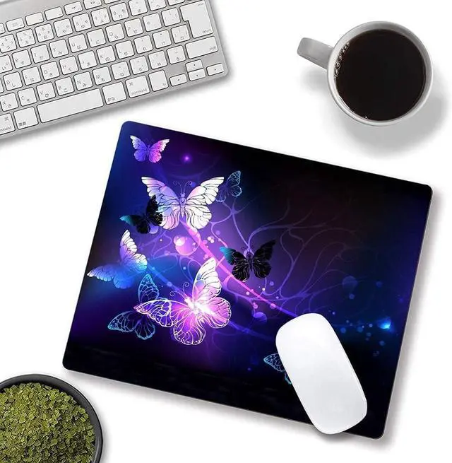 Alt view image 2 of 6 - Mouse Pad Gaming Mouse Pad Non-Slip Rubber Base Mouse Mat with Designs for Laptop Computer & Office 9.5 x 7.9 x 0.12 inches (Purple Butterflies)