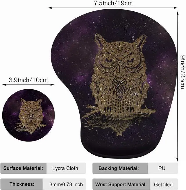 Alt view image 3 of 6 - 2 Pack Gaming Mouse Pad and Coaster,Ergonomic Mouse Pad with Wrist Support Gel,Non-Slip PU Base,Easy Typing Pain Relief Effect,Suitable for Office and Home (Starry Owl)