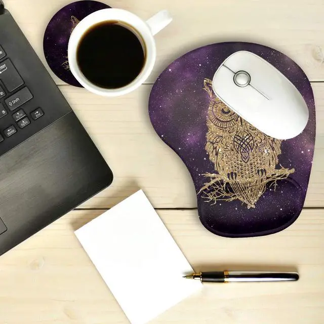 Alt view image 2 of 6 - 2 Pack Gaming Mouse Pad and Coaster,Ergonomic Mouse Pad with Wrist Support Gel,Non-Slip PU Base,Easy Typing Pain Relief Effect,Suitable for Office and Home (Starry Owl)