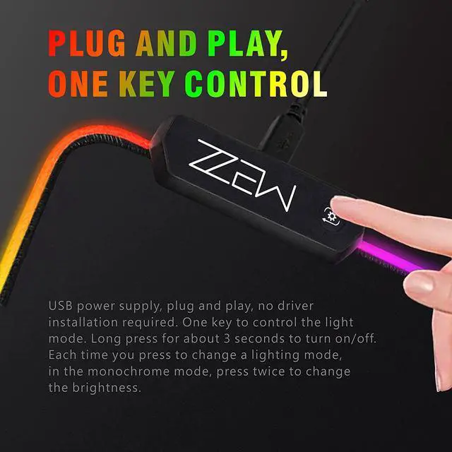 Alt view image 3 of 6 - ZZEW RGB Extended Gaming Mouse pad ,Precision Stitched Edge, Textured Mouse pad, Non-Slip Rubber Base, Waterproof Fabric, Large Gaming Mouse pad,Computer Keyboard Mouse Mat (35.4x15.7x0.16Inch)