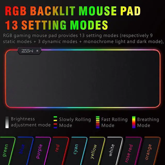 Alt view image 6 of 6 - ZZEW RGB Extended Gaming Mouse pad ,Precision Stitched Edge, Textured Mouse pad, Non-Slip Rubber Base, Waterproof Fabric, Large Gaming Mouse pad,Computer Keyboard Mouse Mat (35.4x15.7x0.16Inch)