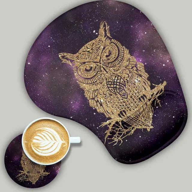 Main image of 2 Pack Gaming Mouse Pad and Coaster,Ergonomic Mouse Pad with Wrist Support Gel,Non-Slip PU Base,Easy Typing Pain Relief Effect,Suitable for Office and Home (Starry Owl)