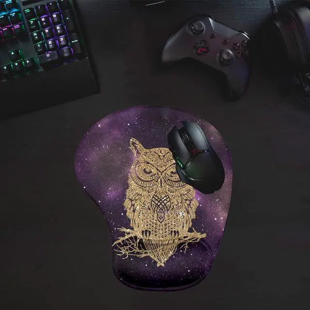 Alt view image 6 of 6 - 2 Pack Gaming Mouse Pad and Coaster,Ergonomic Mouse Pad with Wrist Support Gel,Non-Slip PU Base,Easy Typing Pain Relief Effect,Suitable for Office and Home (Starry Owl)