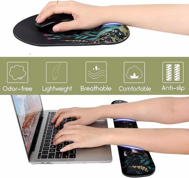 Alt view image 7 of 7 - Ergonomic Mouse Pad with Wrist Rest and Keyboard Wrist Rest Memory Foam Wrist Rest for Computer Keyboard Easy Typing Pain Relief Mouse Pad Wrist Support for Gaming Office Laptop Black Flower