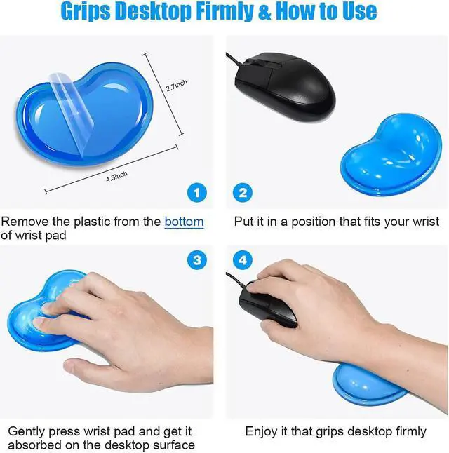 Alt view image 2 of 7 - Silicone Gel Wrist Rest Cushion Heart-Shaped Translucence Ergonomic Mouse Pad Cool Hand Pillow Effectively Reduce Wrist Fatigue Pain Blue 2 Pack