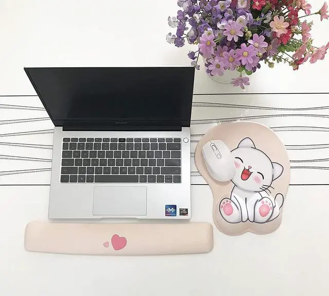 Alt view image 2 of 7 - Keyboard wrist rest and mouse pad and mouse wrist rest support set , anime kawaii cute pink mouse pad and keyboard pad set ,Silica gel easy typing pain relief ,suitable for computers, laptops(apricot)
