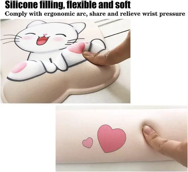 Alt view image 3 of 7 - Keyboard wrist rest and mouse pad and mouse wrist rest support set , anime kawaii cute pink mouse pad and keyboard pad set ,Silica gel easy typing pain relief ,suitable for computers, laptops(apricot)