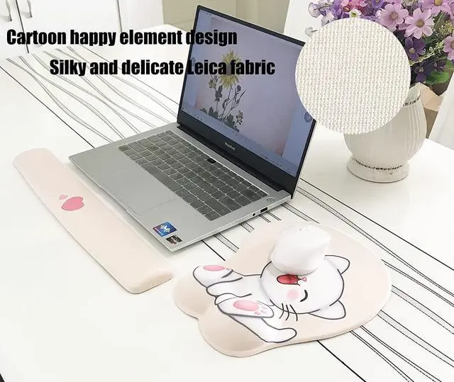 Alt view image 4 of 7 - Keyboard wrist rest and mouse pad and mouse wrist rest support set , anime kawaii cute pink mouse pad and keyboard pad set ,Silica gel easy typing pain relief ,suitable for computers, laptops(apricot)