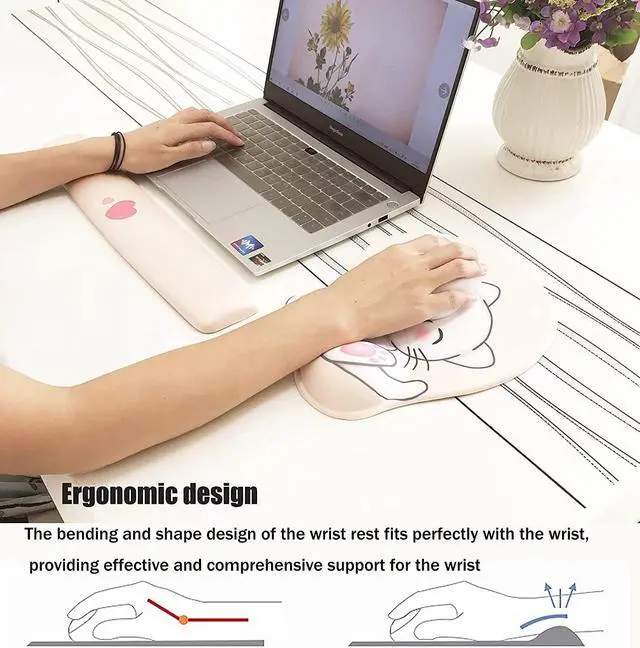 Alt view image 5 of 7 - Keyboard wrist rest and mouse pad and mouse wrist rest support set , anime kawaii cute pink mouse pad and keyboard pad set ,Silica gel easy typing pain relief ,suitable for computers, laptops(apricot)