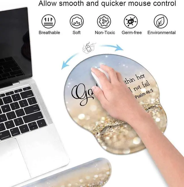 Alt view image 2 of 7 - Keyboard Wrist Rest and Mouse Pad Wrist Rest Support Set with Coasters, Non-Slip PU Base for Gaming and Office, Comfortable & Lightweight for Easy Typing & Pain Relief - Quote Bible Verses Psalm 46:5