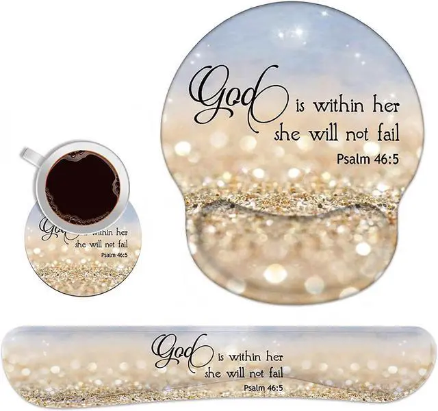 Main image of Keyboard Wrist Rest and Mouse Pad Wrist Rest Support Set with Coasters, Non-Slip PU Base for Gaming and Office, Comfortable & Lightweight for Easy Typing & Pain Relief - Quote Bible Verses Psalm 46:5
