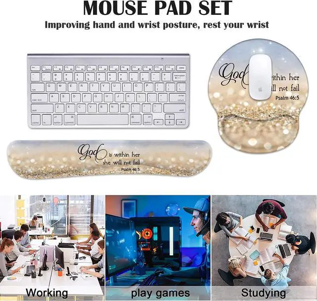 Alt view image 7 of 7 - Keyboard Wrist Rest and Mouse Pad Wrist Rest Support Set with Coasters, Non-Slip PU Base for Gaming and Office, Comfortable & Lightweight for Easy Typing & Pain Relief - Quote Bible Verses Psalm 46:5