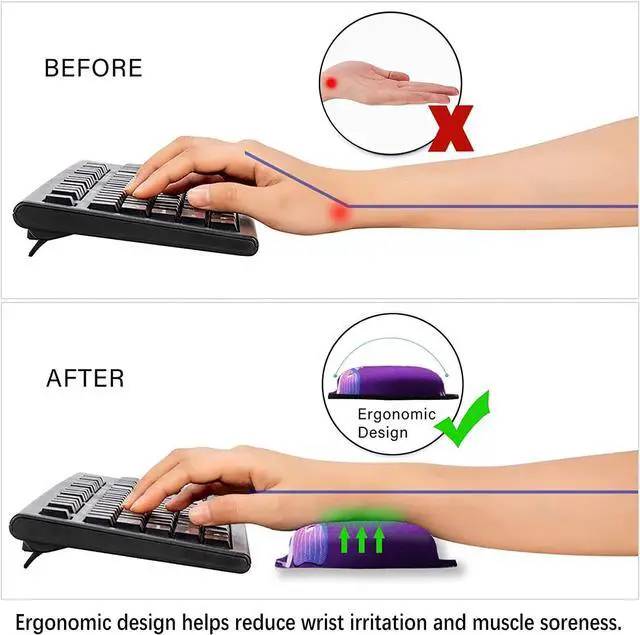 Alt view image 5 of 7 - ArtSo Upgraded Wrist Rest Support for Mouse Pad & Keyboard Ergonomic Gel Mousepad Non-Slip Rubber Base Home Office Pain Relief Easy Typing Cushion Neoprene Soft Memory Foam Purple Heart Butterfly