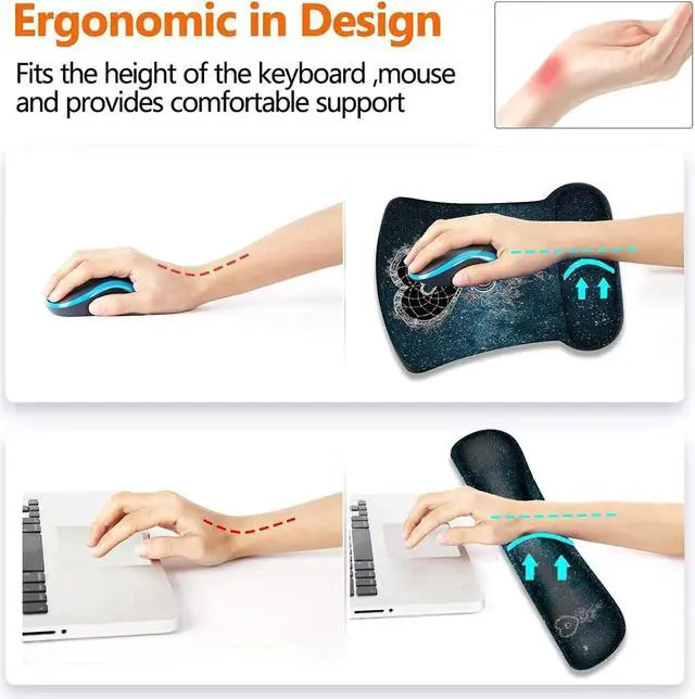 Alt view image 5 of 7 - XMTMR-Glass Ergonomically Upgraded Keyboard Wrist Rest and Comfortable Wrist Rest Gel Mouse Pad Set, Non-Slip Rubber Base and Cute Coaster, for Work, Game Home, Dream Catcher Milky Way Star Space