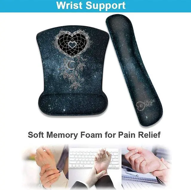 Alt view image 3 of 7 - XMTMR-Glass Ergonomically Upgraded Keyboard Wrist Rest and Comfortable Wrist Rest Gel Mouse Pad Set, Non-Slip Rubber Base and Cute Coaster, for Work, Game Home, Dream Catcher Milky Way Star Space