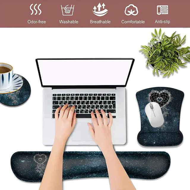 Alt view image 7 of 7 - XMTMR-Glass Ergonomically Upgraded Keyboard Wrist Rest and Comfortable Wrist Rest Gel Mouse Pad Set, Non-Slip Rubber Base and Cute Coaster, for Work, Game Home, Dream Catcher Milky Way Star Space