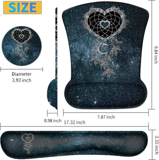 Alt view image 6 of 7 - XMTMR-Glass Ergonomically Upgraded Keyboard Wrist Rest and Comfortable Wrist Rest Gel Mouse Pad Set, Non-Slip Rubber Base and Cute Coaster, for Work, Game Home, Dream Catcher Milky Way Star Space