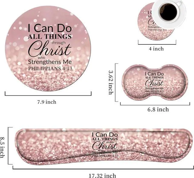 Alt view image 2 of 7 - Keyboard Wrist Rest and Mouse Pad Wrist Rest Set with Coasters [4Pcs], Memory Foam, Easy Typing Pain Relief, Non-Slip Rubber Base for Computer, Laptop, Home & Office, Bible Verse Philippians 4-13