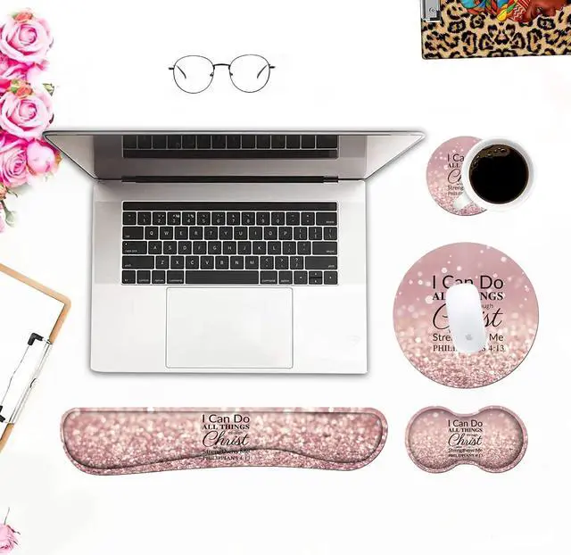 Alt view image 3 of 7 - Keyboard Wrist Rest and Mouse Pad Wrist Rest Set with Coasters [4Pcs], Memory Foam, Easy Typing Pain Relief, Non-Slip Rubber Base for Computer, Laptop, Home & Office, Bible Verse Philippians 4-13