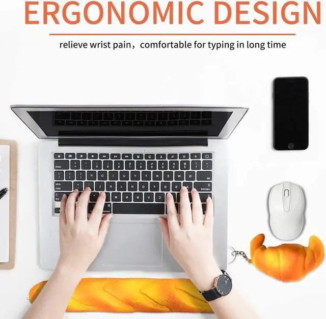 Alt view image 5 of 6 - Soft Toast Bread Baguette Shape Anti-Skid Keyboard Wrist Rest Support & Mouse Wrist Support for Office Computer Laptop& Mac Slow Bounces Back Foam for Easy Typing & Pain Relief