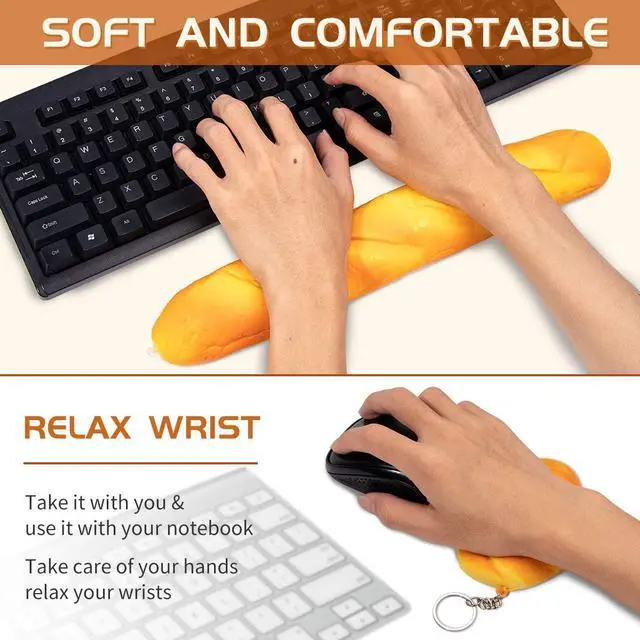 Alt view image 4 of 6 - Soft Toast Bread Baguette Shape Anti-Skid Keyboard Wrist Rest Support & Mouse Wrist Support for Office Computer Laptop& Mac Slow Bounces Back Foam for Easy Typing & Pain Relief