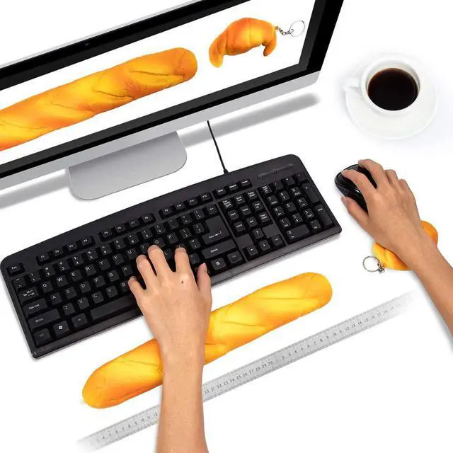 Alt view image 6 of 6 - Soft Toast Bread Baguette Shape Anti-Skid Keyboard Wrist Rest Support & Mouse Wrist Support for Office Computer Laptop& Mac Slow Bounces Back Foam for Easy Typing & Pain Relief