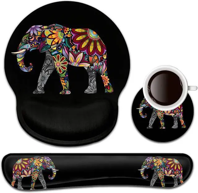 Main image of Keyboard Wrist Rest and Mouse Pad with Wrist Support, Ergonomic Gel Mouse Pad Coaster, Comfortable Lightweight for Easy Typing Pain Relief, Memory Foam Keyboard Mousepad Set,Colorful Elephant