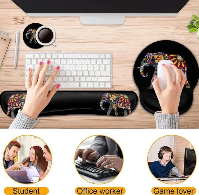 Alt view image 3 of 7 - Keyboard Wrist Rest and Mouse Pad with Wrist Support, Ergonomic Gel Mouse Pad Coaster, Comfortable Lightweight for Easy Typing Pain Relief, Memory Foam Keyboard Mousepad Set,Colorful Elephant