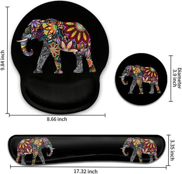 Alt view image 6 of 7 - Keyboard Wrist Rest and Mouse Pad with Wrist Support, Ergonomic Gel Mouse Pad Coaster, Comfortable Lightweight for Easy Typing Pain Relief, Memory Foam Keyboard Mousepad Set,Colorful Elephant