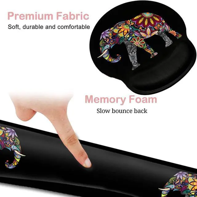 Alt view image 4 of 7 - Keyboard Wrist Rest and Mouse Pad with Wrist Support, Ergonomic Gel Mouse Pad Coaster, Comfortable Lightweight for Easy Typing Pain Relief, Memory Foam Keyboard Mousepad Set,Colorful Elephant