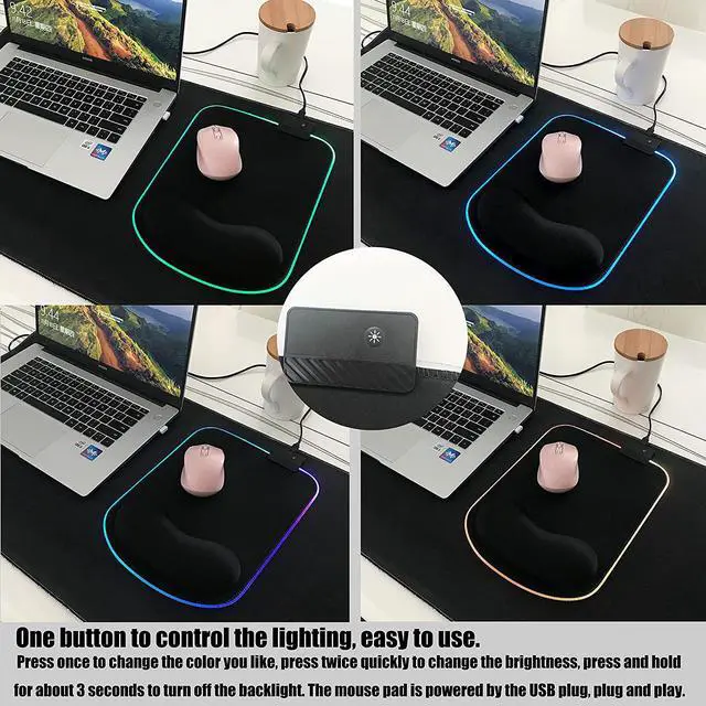 Alt view image 3 of 7 - RGB LED Mouse pad with Ergonomic Wrist Rest Support Non-Slip Kawaii Mouse Pads 11.8 x 8.5 Gaming Wrist Pads Pain Relief and Easy Typing Gaming Notebook Computer Work and Game (Black)