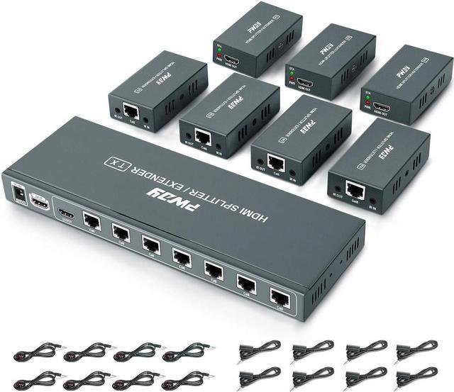 1x4 HDMI Extender Splitter Over Cat5e/Cat6/Cat7 Ethernet Cable Up to  50m/165ft - EDID Management & Bi-Directional IR Remote Control & POC  Function