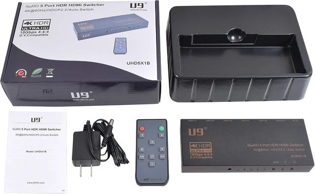 Alt view image 3 of 5 - HDMI Switch 5 Port 5x1 HDMI 2.0 4K@60Hz Switcher Automatic Selector Box 18Gbps 4:4:4 2160P HDCP 2.2 HDR Vision Atmos IR Remote Control HDCP 2.2 U9 ViewHD Model UHD5X1B
