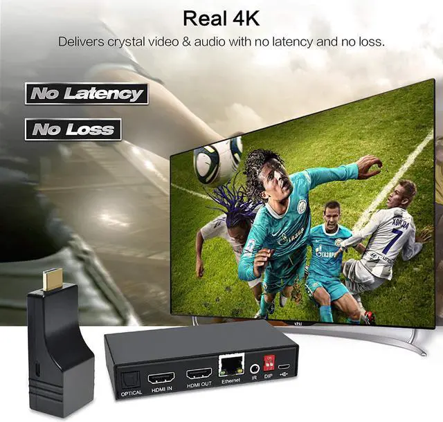 Alt view image 4 of 7 - DDMALL 4K HDMI Extender Over CAT5e/CAT6 Cable with Local Loop Out, Up to 230ft at 4K@60Hz, HDR, HDCP 2.2/1.4, HDMI 2.0, Supports SPDIF and Analog Audio, Compact Size, Transmitter and Receiver Kit