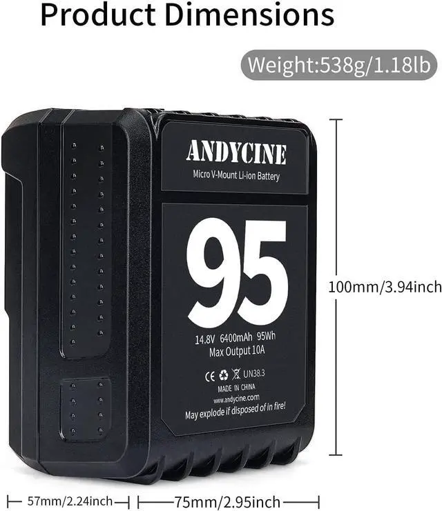 Alt view image 6 of 7 - ANDYCINE Mini V-Mount Battery V-Lock 95Wh 10A Draw Batteries with Dual D-Tap & USB-A Output to Power Camcorder Camera,Compatible with BMPCC 4K,6K, Led Studio Lights(Battery Charger NOT Includ)