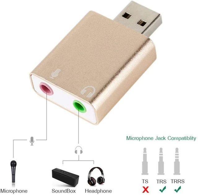 Alt view image 6 of 7 - Gmossopy External USB Audio Sound Card USB To Jack 3.5mm Converter Headphone Adapter Mic Sound Card Headsets Virtual 7.1 Ch Microphone*Gold